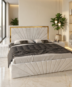 Pat Tapitat Enzo Alb Premium Cu 2 Noptiere Tapitate