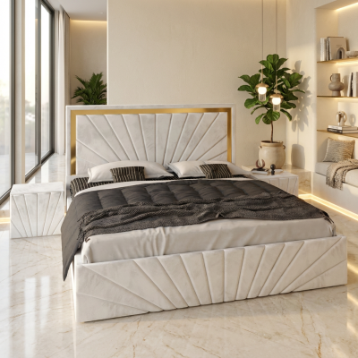 Pat Tapitat Enzo Alb Premium Cu 2 Noptiere Tapitate