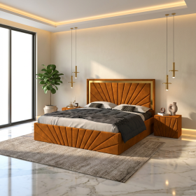 Pat Tapitat Enzo Caramiziu Premium Cu 2 Noptiere Tapitate