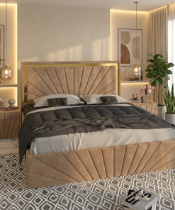 Pat Tapitat Enzo Crem Premium Cu 2 Noptiere Tapitate