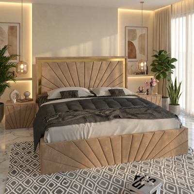 Pat Tapitat Enzo Crem Premium Cu 2 Noptiere Tapitate