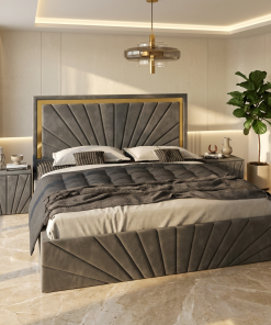 Pat Tapitat Enzo Gri Premium Cu 2 Noptiere Tapitate