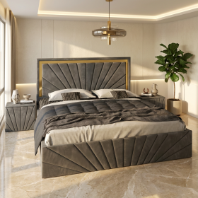 Pat Tapitat Enzo Gri Premium Cu 2 Noptiere Tapitate