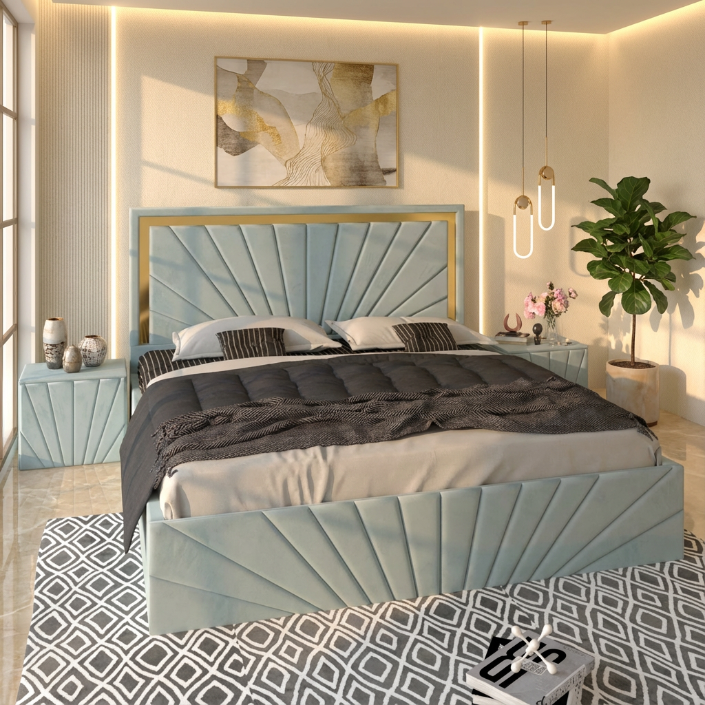 Pat Tapitat Enzo Lemon Premium Cu 2 Noptiere Tapitate