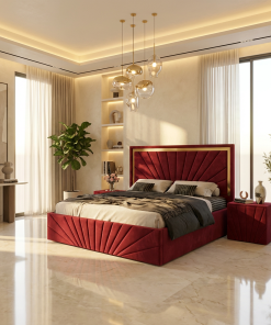 Pat Tapitat Enzo Rosu Premium Cu 2 Noptiere Tapitate