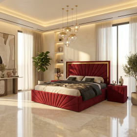 Pat Tapitat Enzo Rosu Premium Cu 2 Noptiere Tapitate