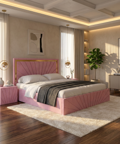 Pat Tapitat Enzo Roz Premium Cu 2 Noptiere Tapitate