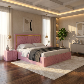 Pat Tapitat Enzo Roz Premium Cu 2 Noptiere Tapitate