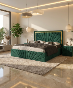 Pat Tapitat Enzo Verde Premium Cu 2 Noptiere Tapitate