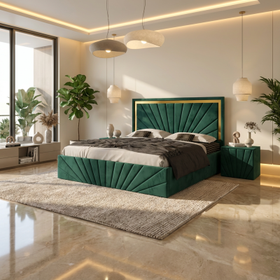 Pat Tapitat Enzo Verde Premium Cu 2 Noptiere Tapitate