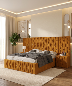 Pat Tapitat Iris Caramiziu Cu Extensii Si Noptiere Tapitate