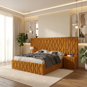 Pat Tapitat Iris Caramiziu Cu Extensii Si Noptiere Tapitate