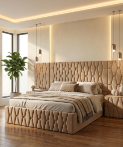 Pat Tapitat Iris Crem Cu Extensii Si Noptiere Tapitate