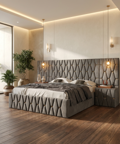 Pat Tapitat Iris Gri Cu Extensii Si Noptiere Tapitate