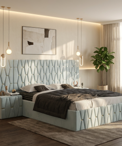 Pat Tapitat Iris Lemon Cu Extensii Si Noptiere Tapitate