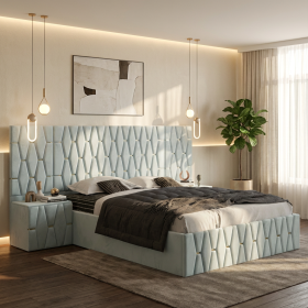 Pat Tapitat Iris Lemon Cu Extensii Si Noptiere Tapitate