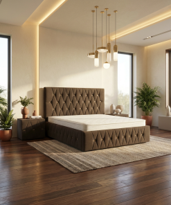 Pat Tapitat Iris Maro Catifea Premium Cu Noptiere Tapitate