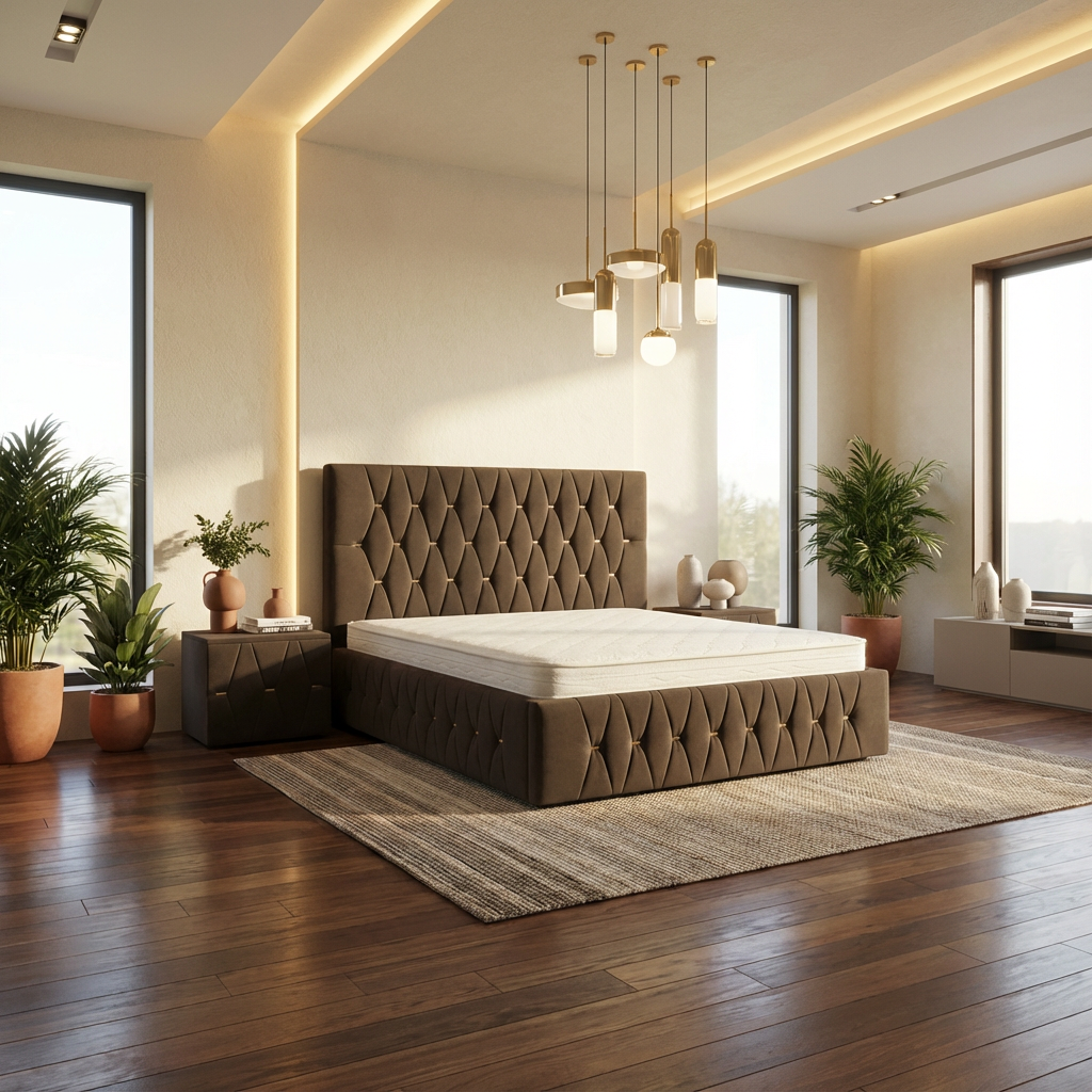 Pat Tapitat Iris Maro Catifea Premium Cu Noptiere Tapitate