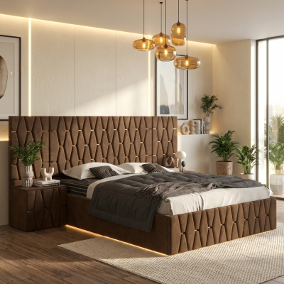 Pat Tapitat Iris Maro Cu Extensii Si Noptiere Tapitate