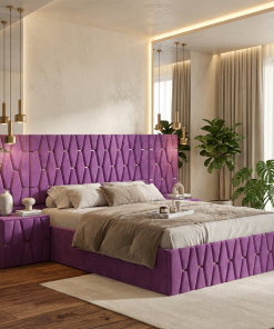 Pat Tapitat Iris Mov Cu Extensii Si Noptiere Tapitate