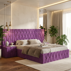 Pat Tapitat Iris Mov Cu Extensii Si Noptiere Tapitate