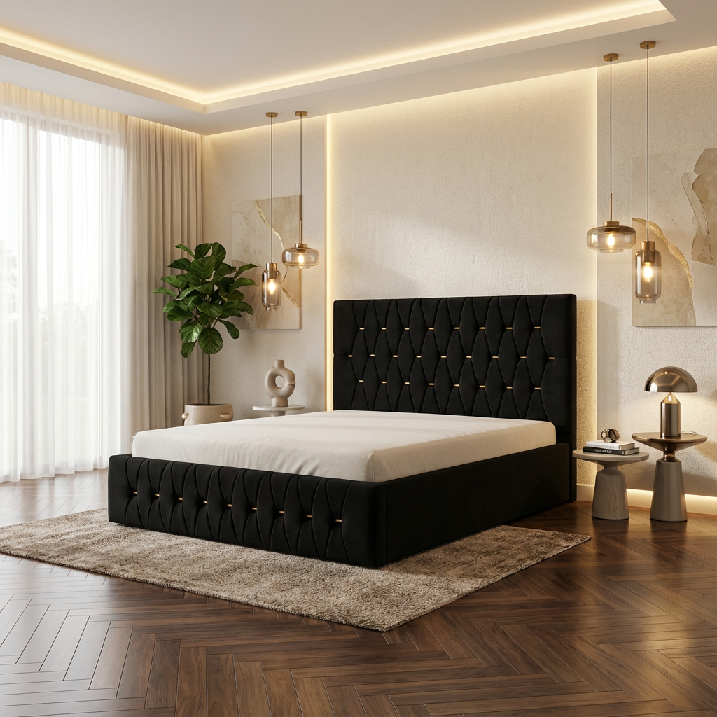 Pat Tapitat Iris Negru Catifea Premium