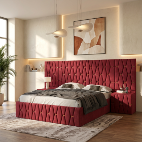 Pat Tapitat Iris Rosu Cu Extensii Si Noptiere Tapitate