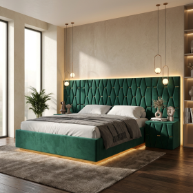 Pat Tapitat Iris Verde Cu Extensii Si Noptiere Tapitate