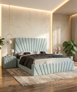 Pat Tapitat Leon Lemon Catifea Premium Cu Noptiere Tapitate