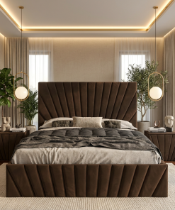 Pat Tapitat Leon Maro Catifea Premium Cu Noptiere Tapitate