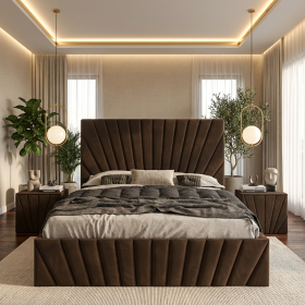 Pat Tapitat Leon Maro Catifea Premium Cu Noptiere Tapitate