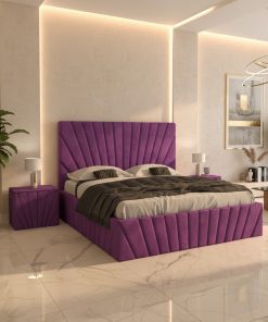 Pat Tapitat Leon Mov Catifea Premium Cu Noptiere Tapitate