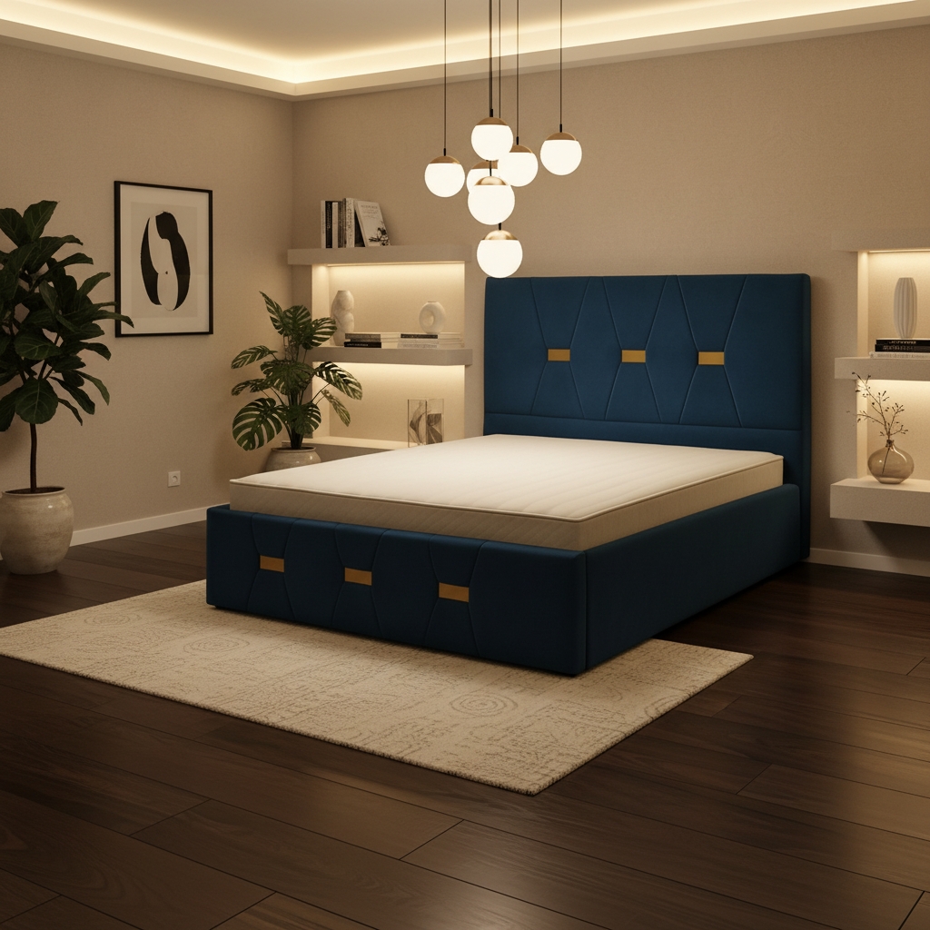 Pat Tapitat Rhea Albastru Catifea Premium