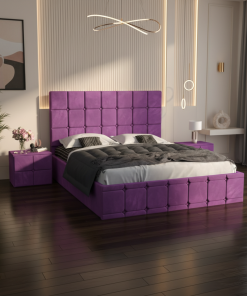 Pat Tapitat Titan Mov Catifea Premium cu Noptiere Tapitate