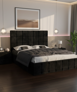 Pat Tapitat Titan Negru Catifea Premium cu Noptiere Tapitate