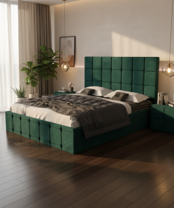 Pat Tapitat Titan Verde Catifea Premium cu Noptiere Tapitate