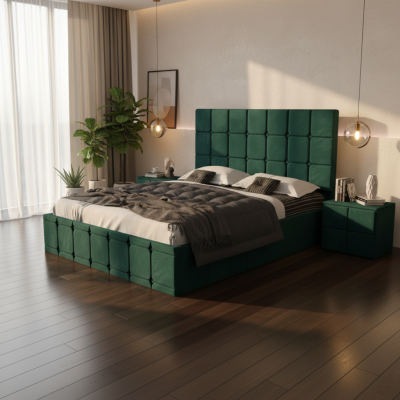 Pat Tapitat Titan Verde Catifea Premium cu Noptiere Tapitate