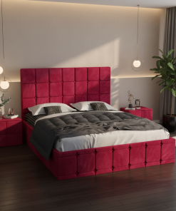 Pat Tapitat Titan Visiniu Catifea Premium cu Noptiere Tapitate