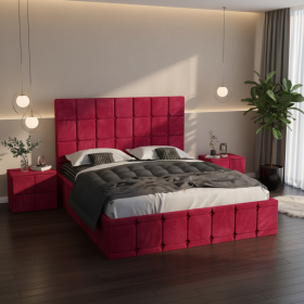 Pat Tapitat Titan Visiniu Catifea Premium cu Noptiere Tapitate