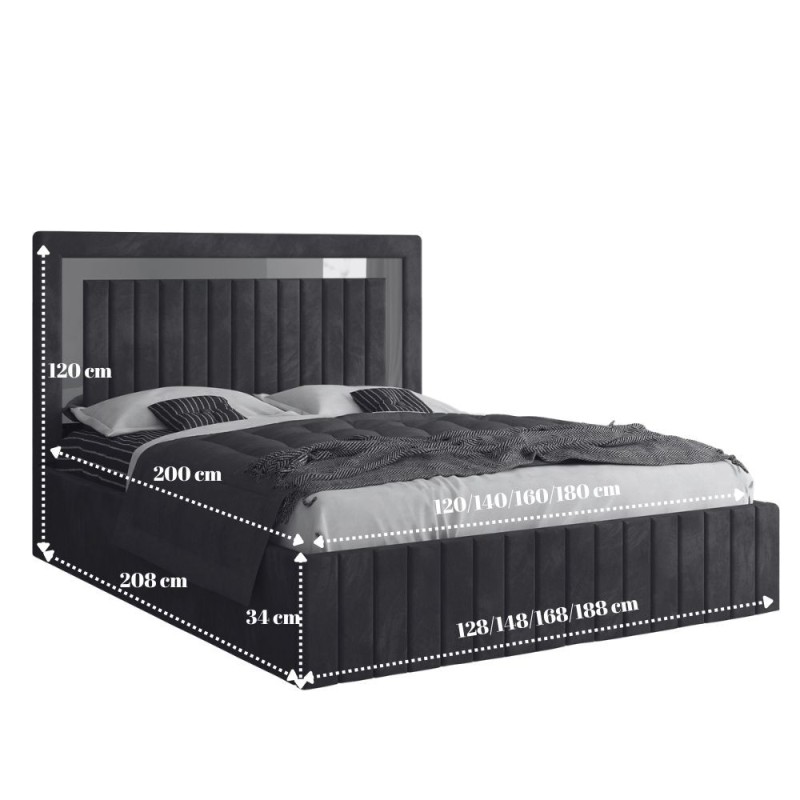 Pat Tapitat Loris Gri Catifea Premium cu Noptiere Tapitate - imagine 2