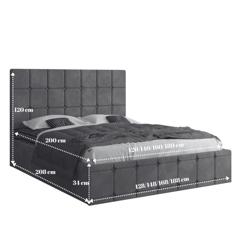 Pat Tapitat Titan Crem Catifea Premium cu Noptiere Tapitate - imagine 2